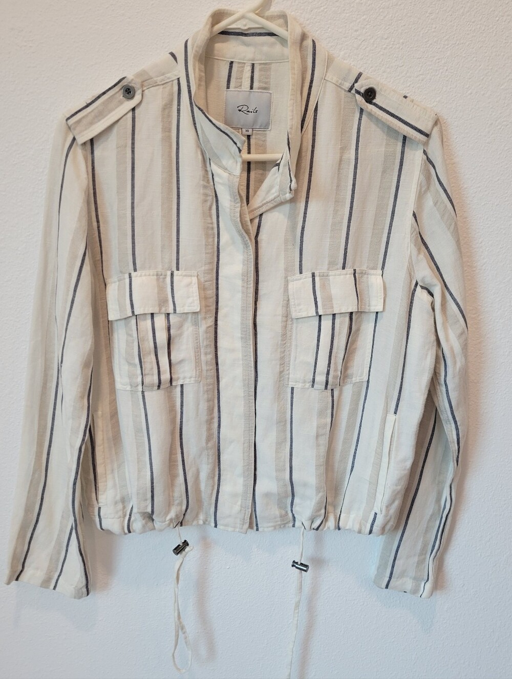 Rails Rowen Utility Jacket Womens XS Coco Stripe Linen Blend Coastal